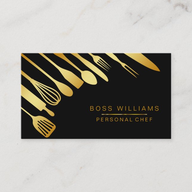 Catering Personal Chef Guld Kitchen Utensils Visitkort (Framsida)