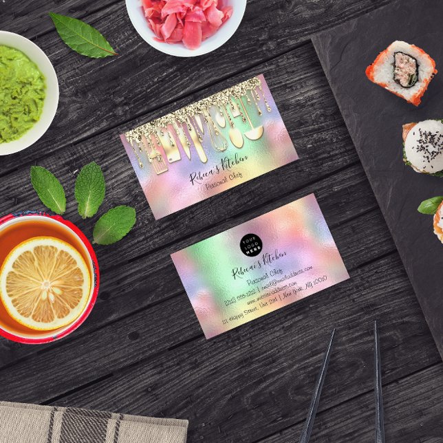 Catering Personal Chef Kitchen Guld Utensils Visitkort (Catering Personal Chef Kitchen Gold Utensils Business Card)