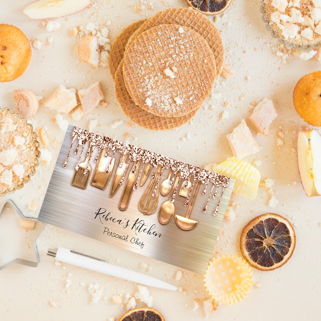 Catering Personal Chef Kkök Knifes Ro Guld Visitkort (Catering Personal Chef Kitchen Knifes Rose Gold Business Card)