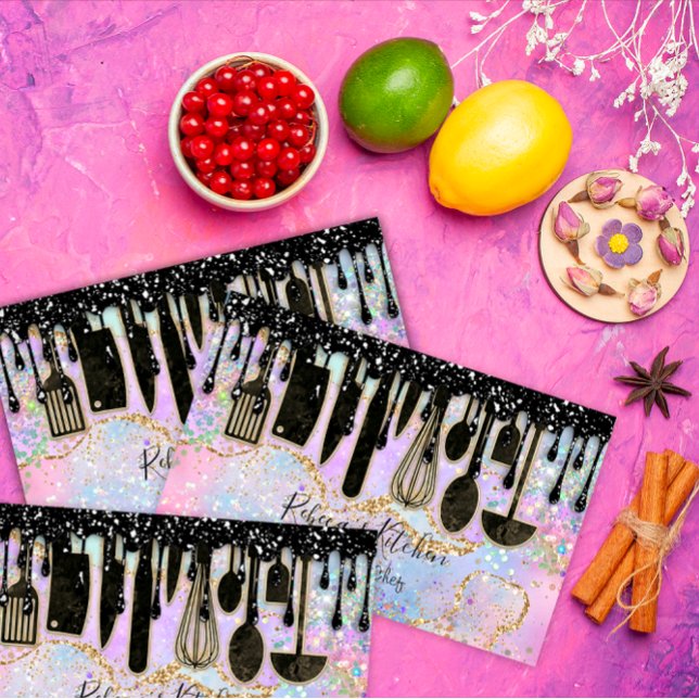 Catering Personal Chef Restaurant Black Drip Guld Visitkort (Catering Personal Chef Restaurant Black Drip Gold Business Card)