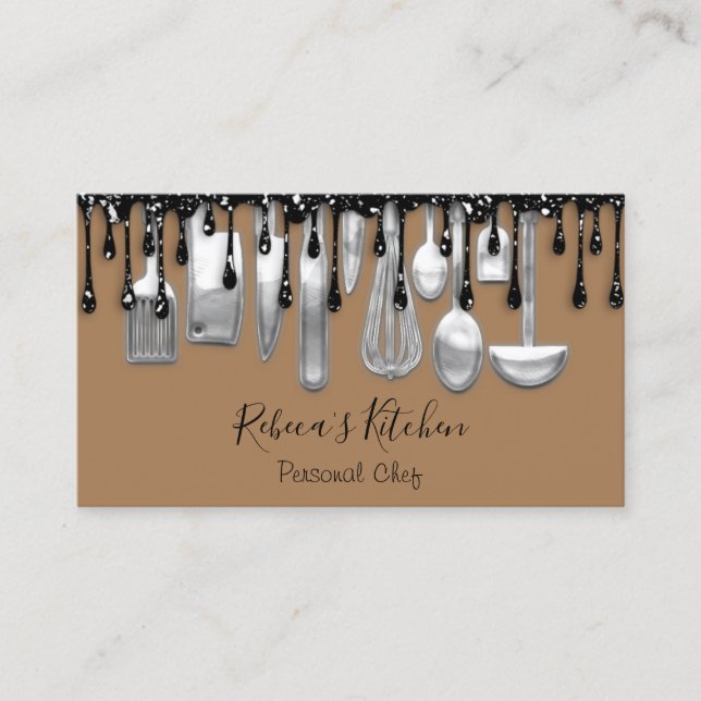 Catering Personal Chef Restaurant Drip Black Brown Visitkort (Framsida)