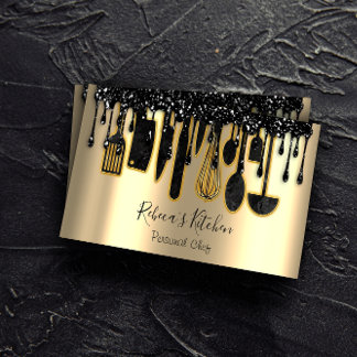Catering Personal Chef Restaurant Drip Black Guld Visitkort