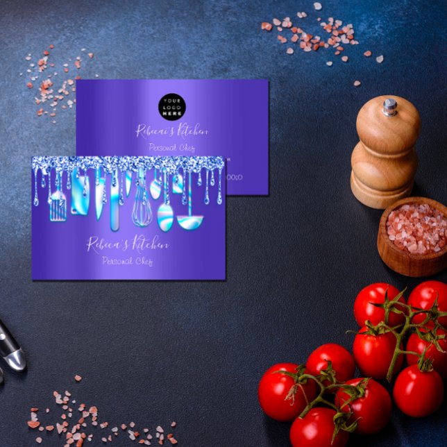Catering Personal Chef Restaurant Drip BlueKitchen Visitkort (Catering Personal Chef Restaurant Drip BlueKitchen Business Card)