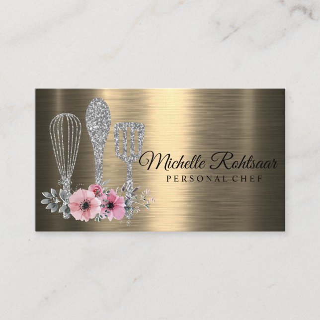 Catering Personal Chef Restaurant Drip Red Guld Visitkort (Framsida)