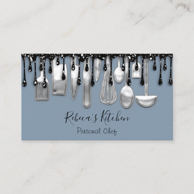 Catering Personal Chef Restaurant Drip Smoky Blue Visitkort (Framsida)
