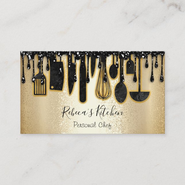 Catering Personal Chef Restaurant Guld Black Drive Visitkort (Framsida)