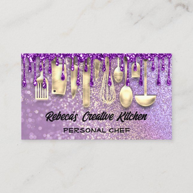 Catering Personal Chef Restaurant QR Code Lila Visitkort (Framsida)