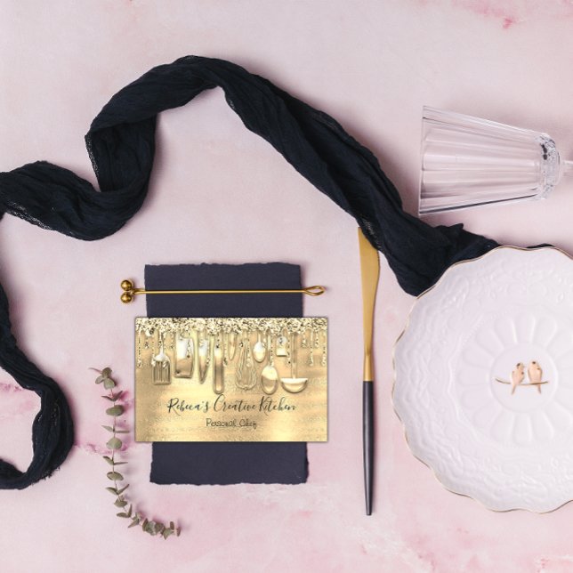 Catering Personal Chef Restaurant QR Logotyp Guld Visitkort (Catering Personal Chef Restaurant QR Logo Gold Business Card )