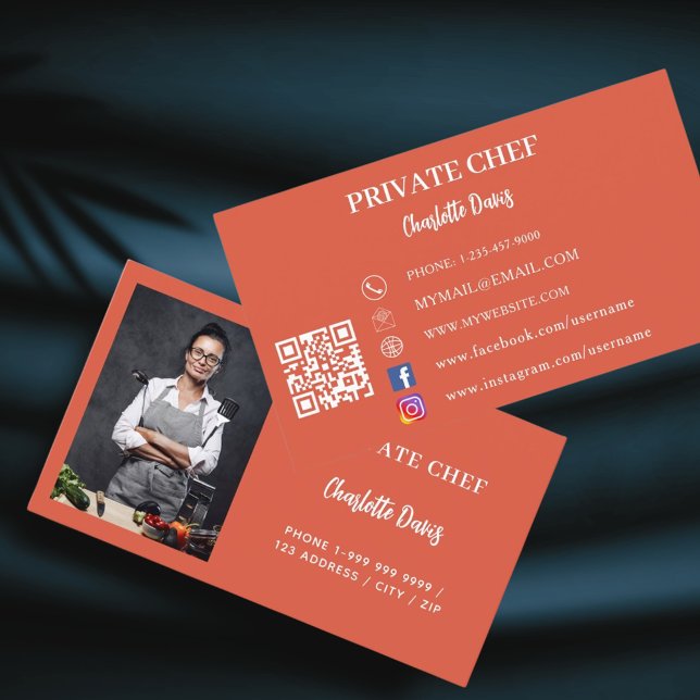 Catering QR-kod för privat kock teracotta-fotot Visitkort (Skapare uppladdad)