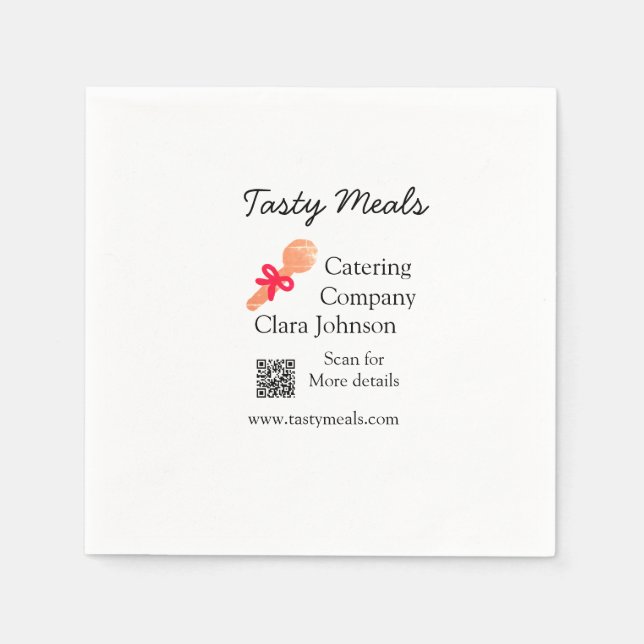 Catering-tjänster lägger till bakverk för namn QR- Pappersservett (Framsidan)