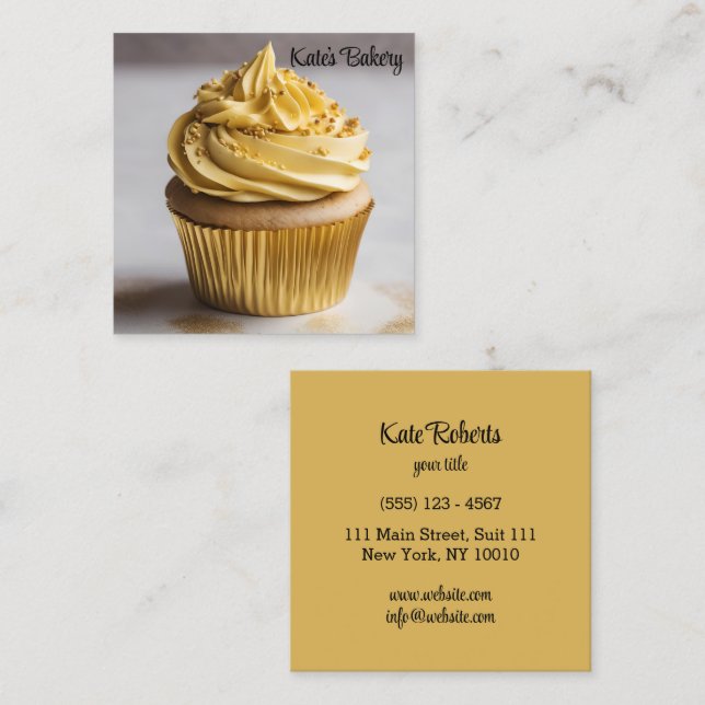Cateringen Cupaka Guld Simple Bakery Pastry Chef Fyrkantigt Visitkort (Fram/baksida)