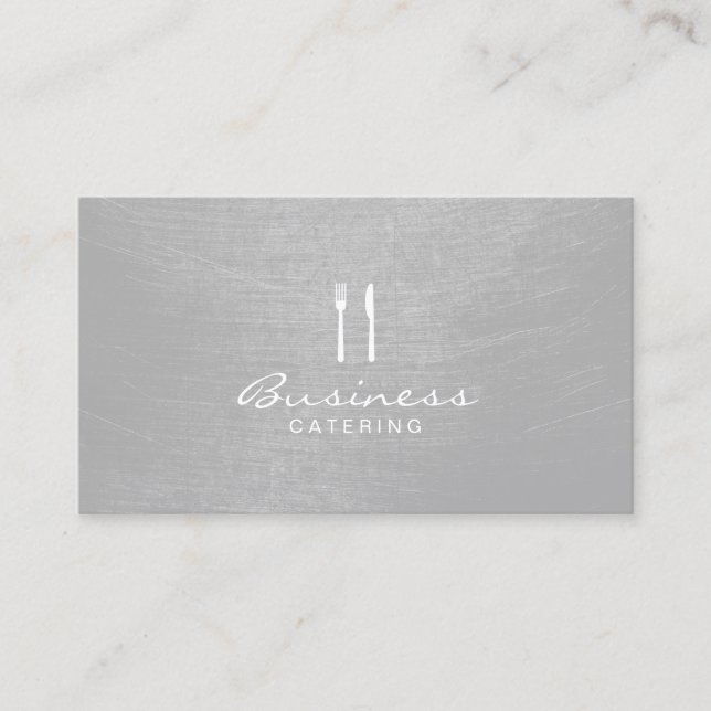 Cateringen Modern Silver Brushed Struktur Visitkort (Framsida)