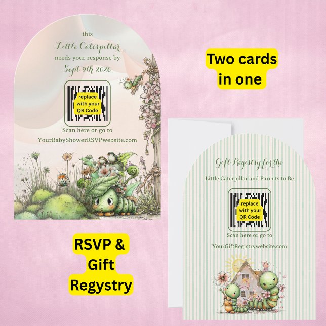Caterpillar Baby Shower QR-kod RSVP/Presentregiste Inbjudningar (Skapare uppladdad)