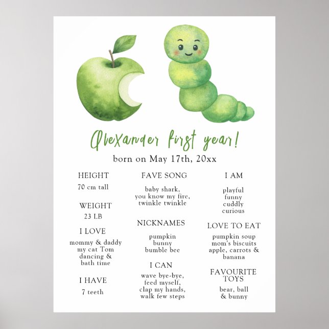Caterpillar Första födelsedagsmilstolpe födelsedag Poster (Framsidan)