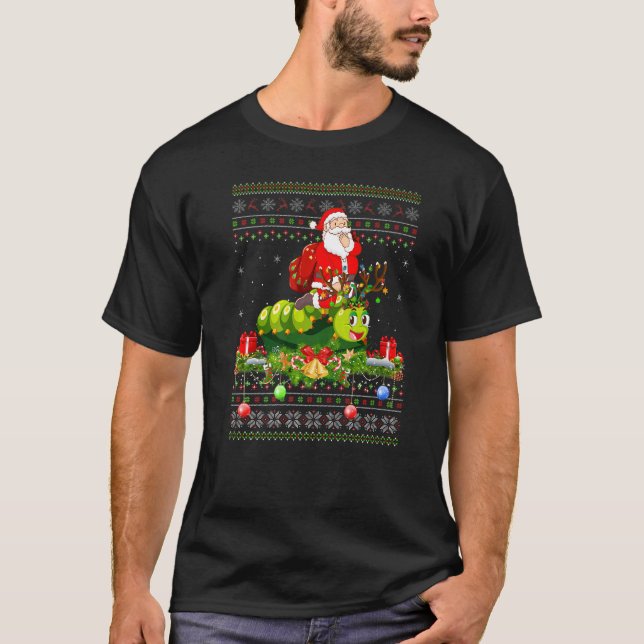 Caterpillar  Ful Santa Ridande Caterpillar Jul T Shirt (Framsida)