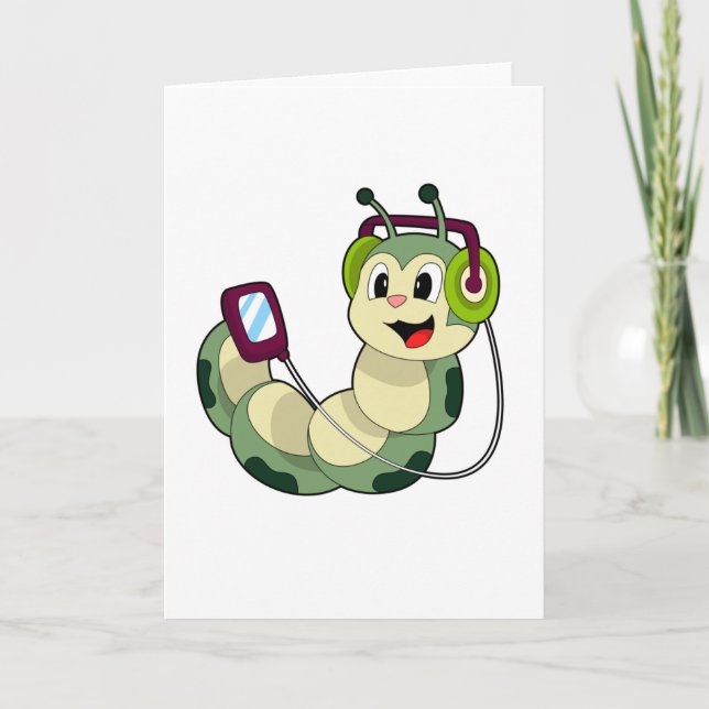 Caterpillar Hörlurar Musik Kort (Framsida)
