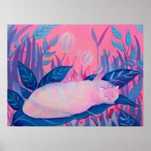 Caterpillar Katt Rosa Lila Blå Fantasy Väggkonst