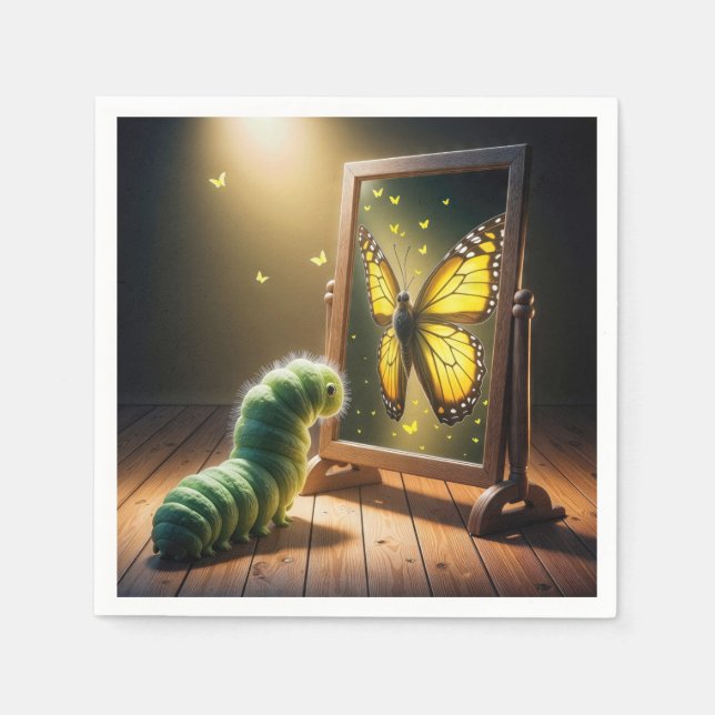 Caterpillar Looking At a Butterfly In a Mirror Pappersservett (Framsidan)