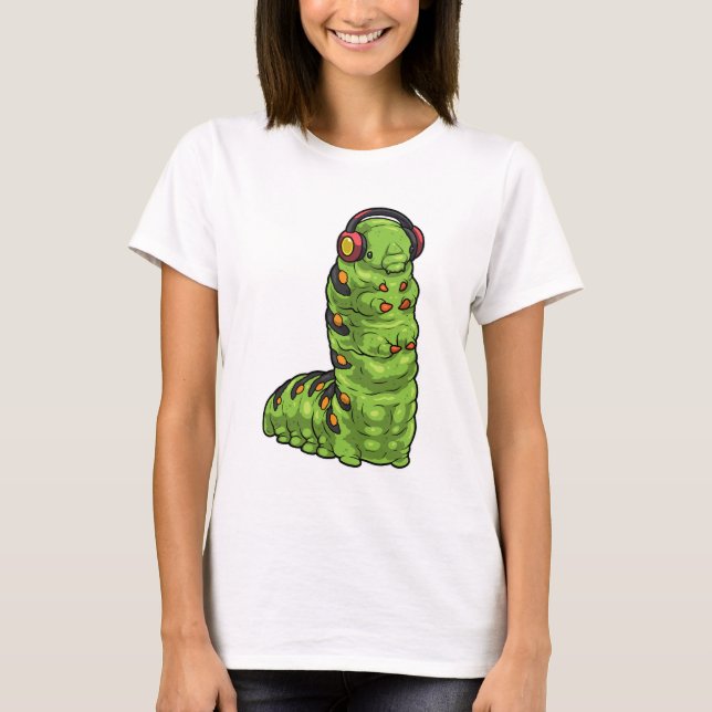 Caterpillar Musician Hörlurar Musik T Shirt (Framsida)