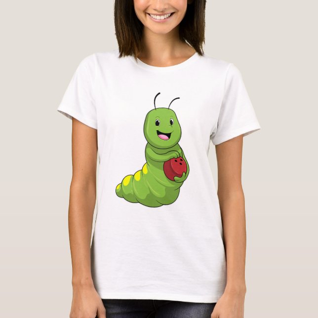 Caterpillar på bowling med bowlingklot t shirt (Framsida)