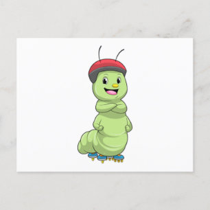 Caterpillar som inlineskridskoåkare med rullskrids vykort