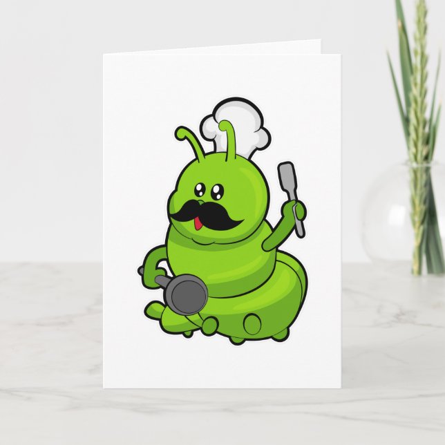 Caterpillar som kock med mustasch kort (Framsida)