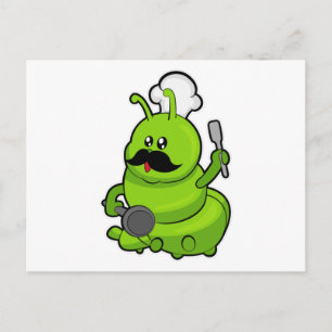 Caterpillar som kock med mustasch vykort