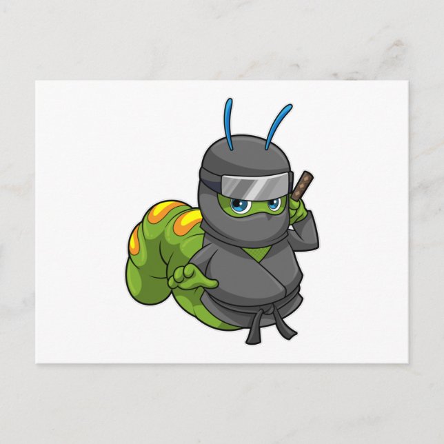 Caterpillar som ninja med svärd vykort (Framsida)