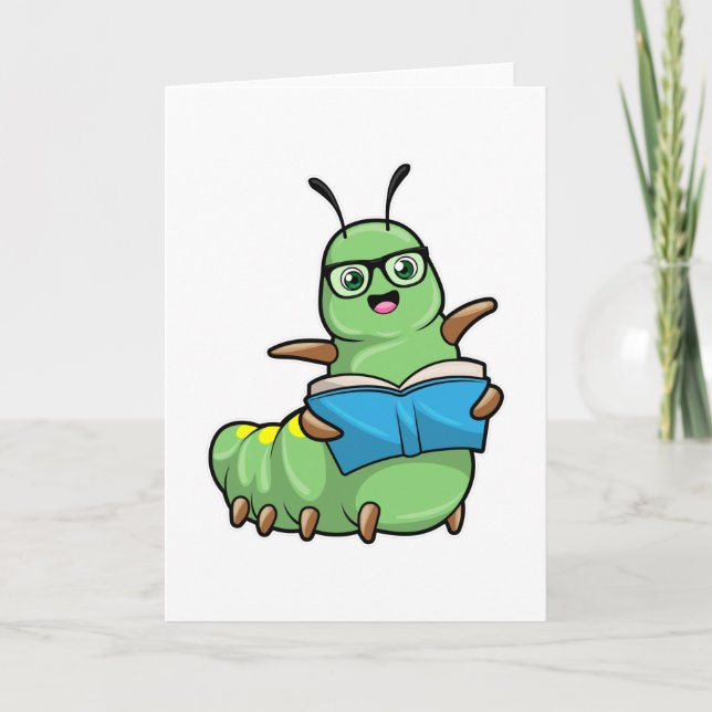 Caterpillar som nörd med bok och glasögon kort (Framsida)