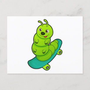 Caterpillar som Skater med Skateboard Vykort