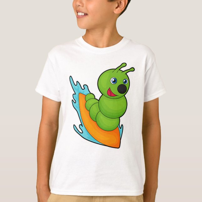 Caterpillar som surfare med surfbräda t shirt (Framsida)