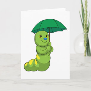 Caterpillar vid Raining with Umbrella Kort