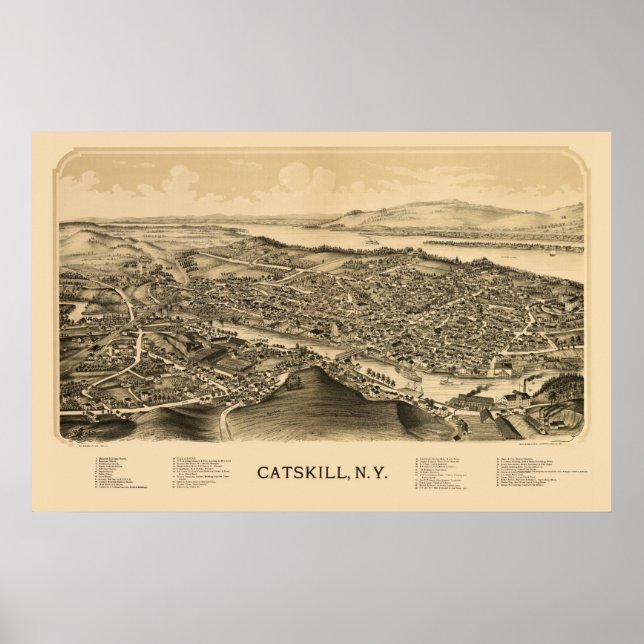 Catfärdighet, NY Panoramic Karta - 1889 Poster (Framsidan)