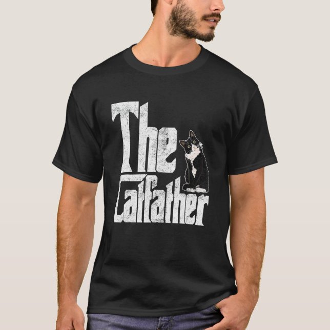Catfather Cat Far mafia Whiskers Male Pappa T Shirt (Framsida)