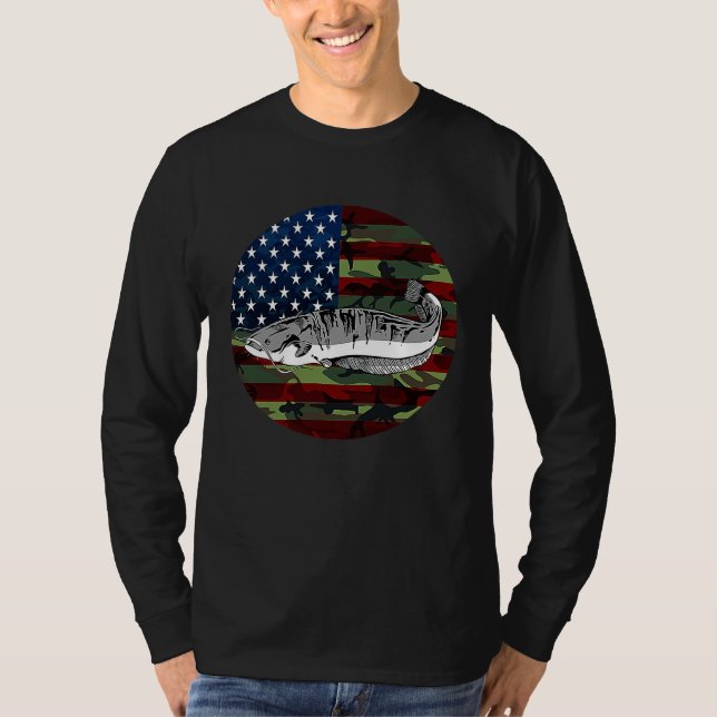 Catfish Fishing America USA Flag Camouflage Fishin T Shirt (Framsida)