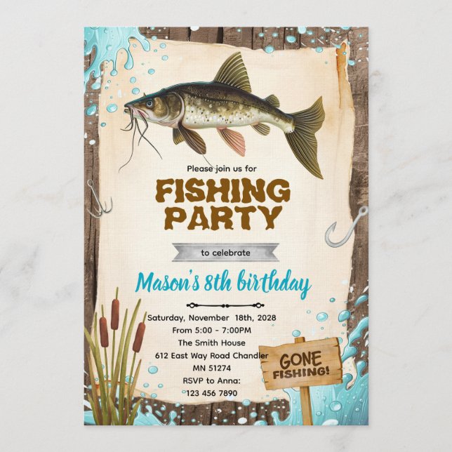 Catfish fishing Birthday Invitation Inbjudningar (Framsida)