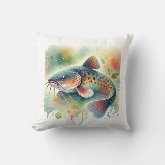 Catfish in Watercolor Art 170724AREF129 - Watercol Kudde (Framsida)