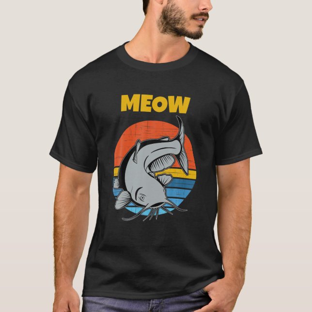 Catfish Retro Sunset Funny Meow Catfish T Shirt (Framsida)