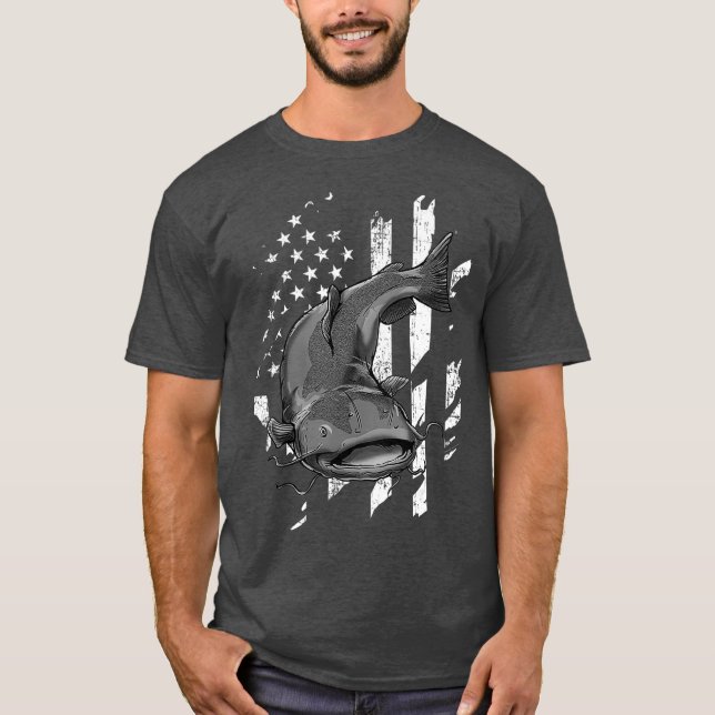 Catfishing American Flag  Catfish Angler T Shirt (Framsida)