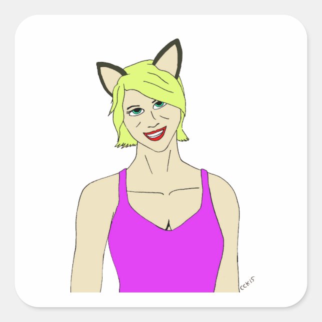 catgirl fyrkantigt klistermärke (Framsida)