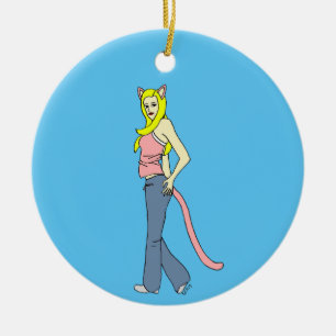 catgirl julgransprydnad keramik