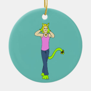 catgirl julgransprydnad keramik