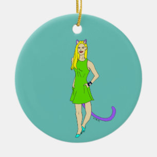 catgirl julgransprydnad keramik