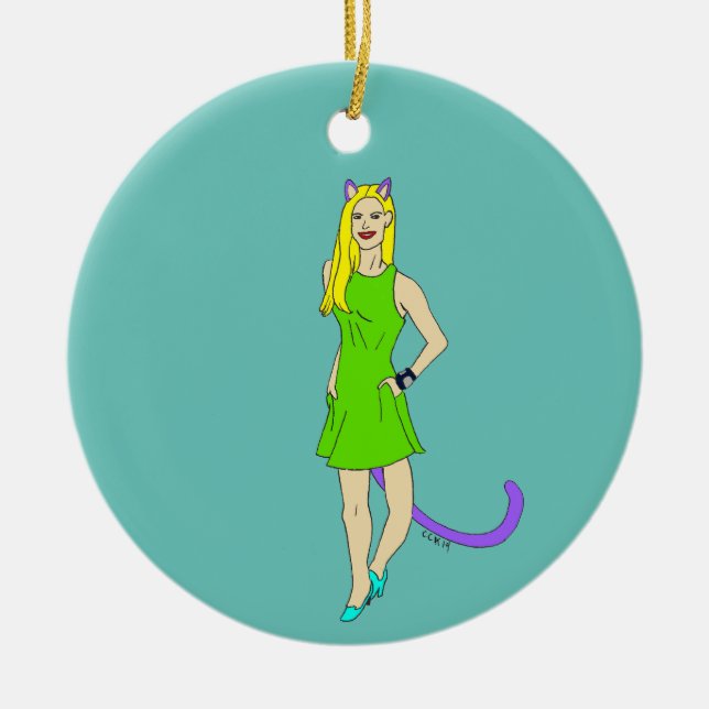 catgirl julgransprydnad keramik (Framsidan)