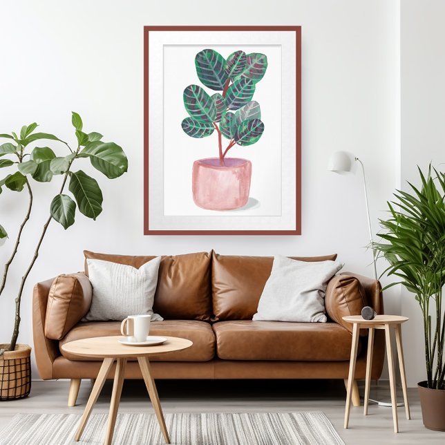Cathathea Poted Prayer Plant Watercolor Art Poster (Cathathea Potted Prayer Plant Watercolor Art Poster Wall Art)