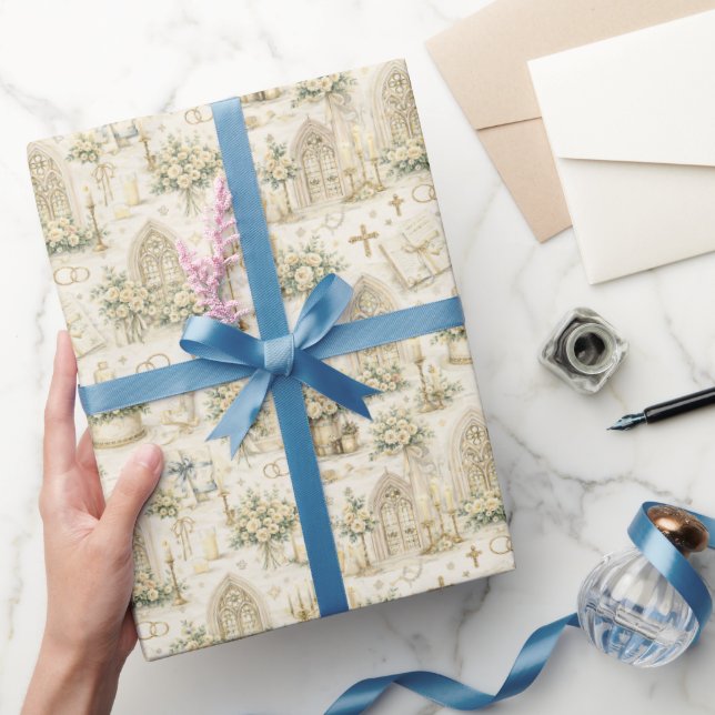 Cathedral Church Wedding Watercolor Ivory Gold Presentpapper (Gifting)