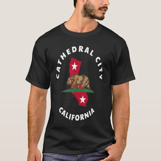 Cathedral City California CA Flag and Bear Badge S T Shirt (Framsida)