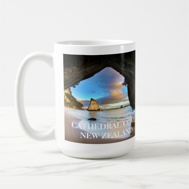 Cathedral Cove Nya Zeeland Strand Ocean Kaffemugg (Vänster)