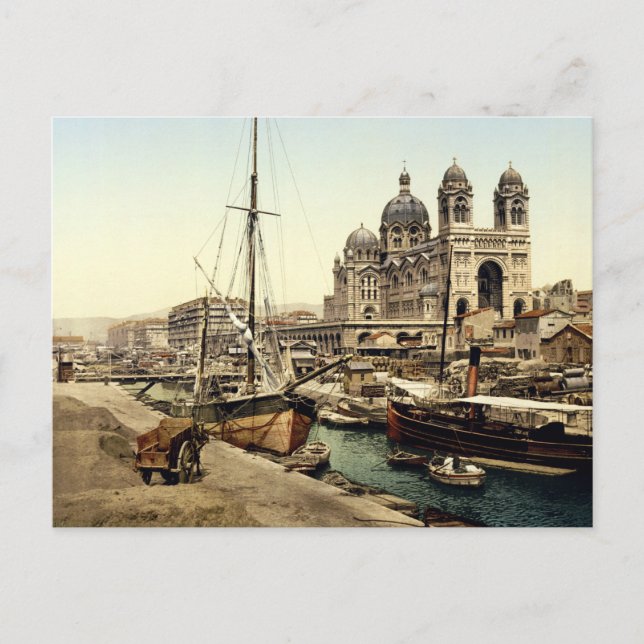 Cathedral & Quay de la Joliette, Marseille, Frankr Vykort (Framsida)