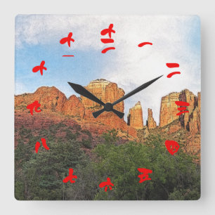 Cathedral Sten Sedona Arizona Red Chinese Numerals Fyrkantig Klocka